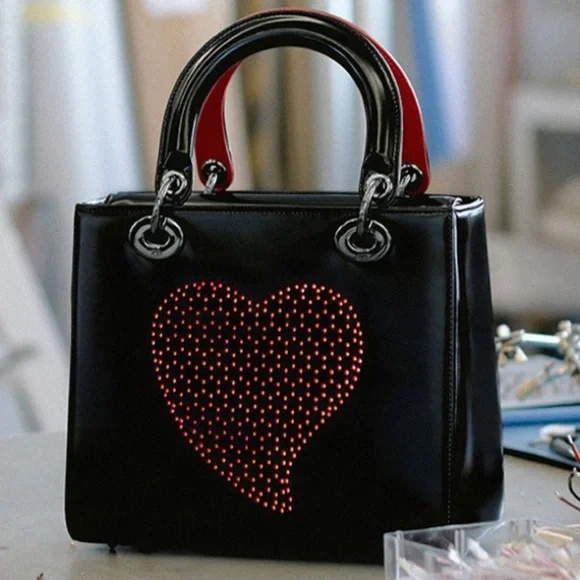 Limited Edition Christian Dior Lady Dior Art Black Patent Leather Red Heart Bag - Picture 3 of 15
